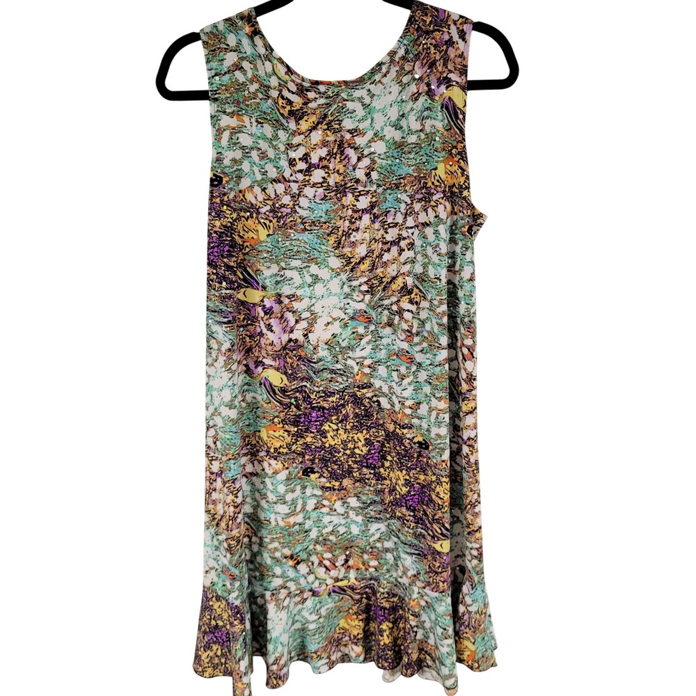 Dream Dance‎ XL Tank Dress Multicolor Abstract Sleeveless Ruffle Hem Bedazzled - Picture 3 of 10